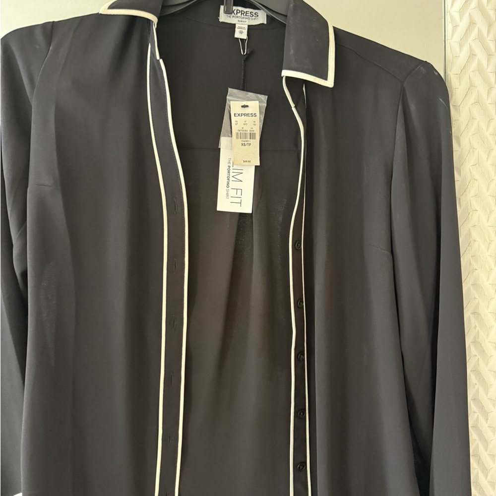 Express Black Slim-Fit Shirt with White Piping